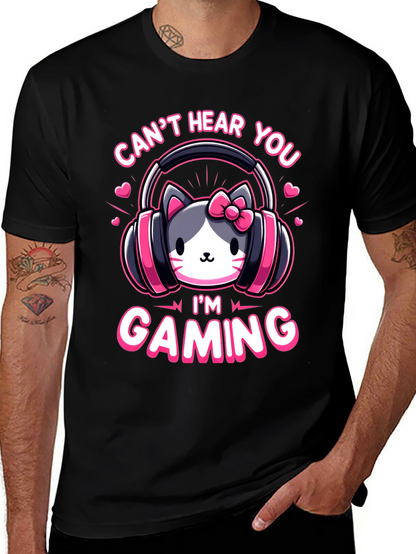 Camiseta Gaming con Diseño de Gato y Auriculares