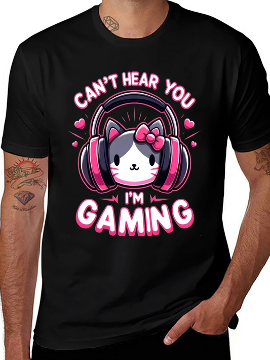 Camiseta Gaming con Diseño de Gato y Auriculares