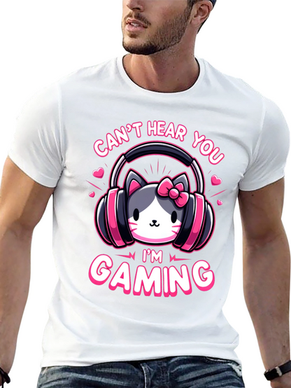 Camiseta Gaming con Diseño de Gato y Auriculares