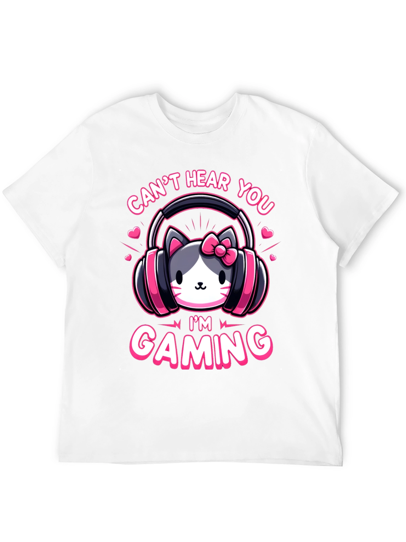 Camiseta Gaming con Diseño de Gato y Auriculares