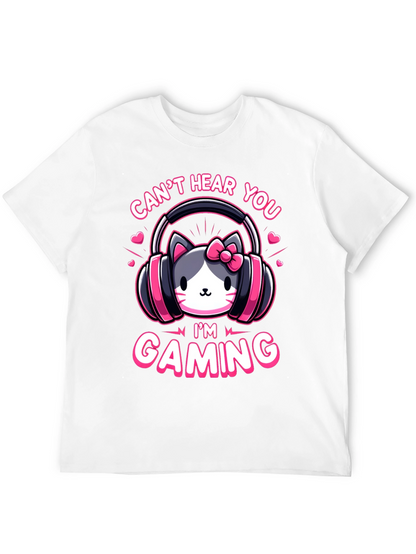 Camiseta Gaming con Diseño de Gato y Auriculares