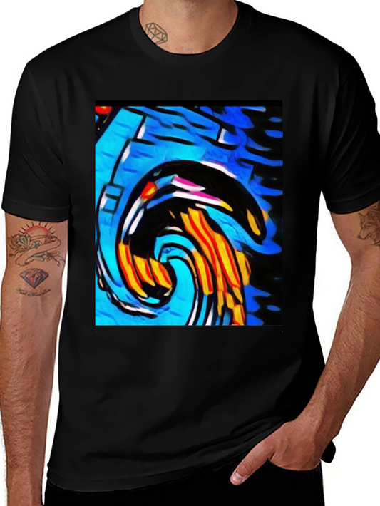 Camiseta Negra con Diseño Abstracto Vibrante