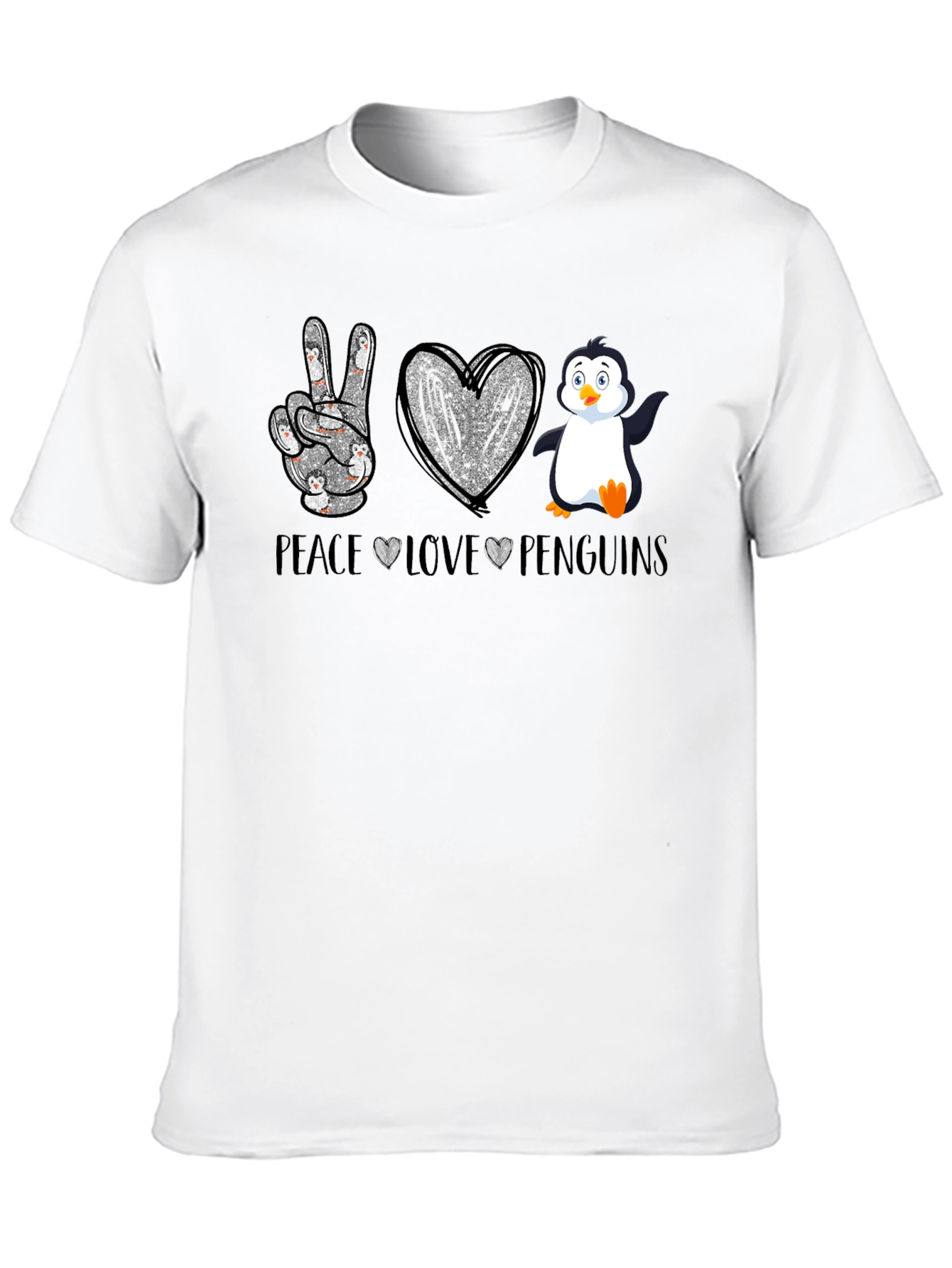 Camiseta Negra Peace Love Penguins
