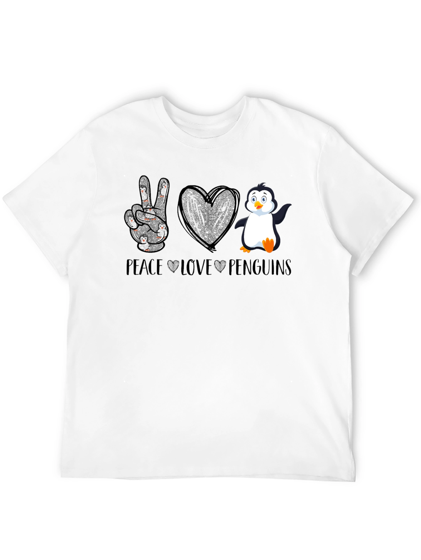 Camiseta Negra Peace Love Penguins