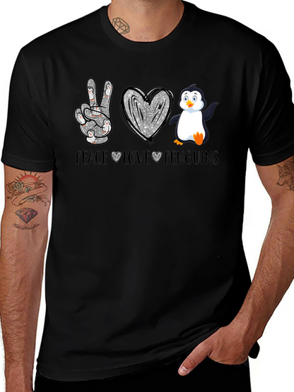 Camiseta Negra Peace Love Penguins