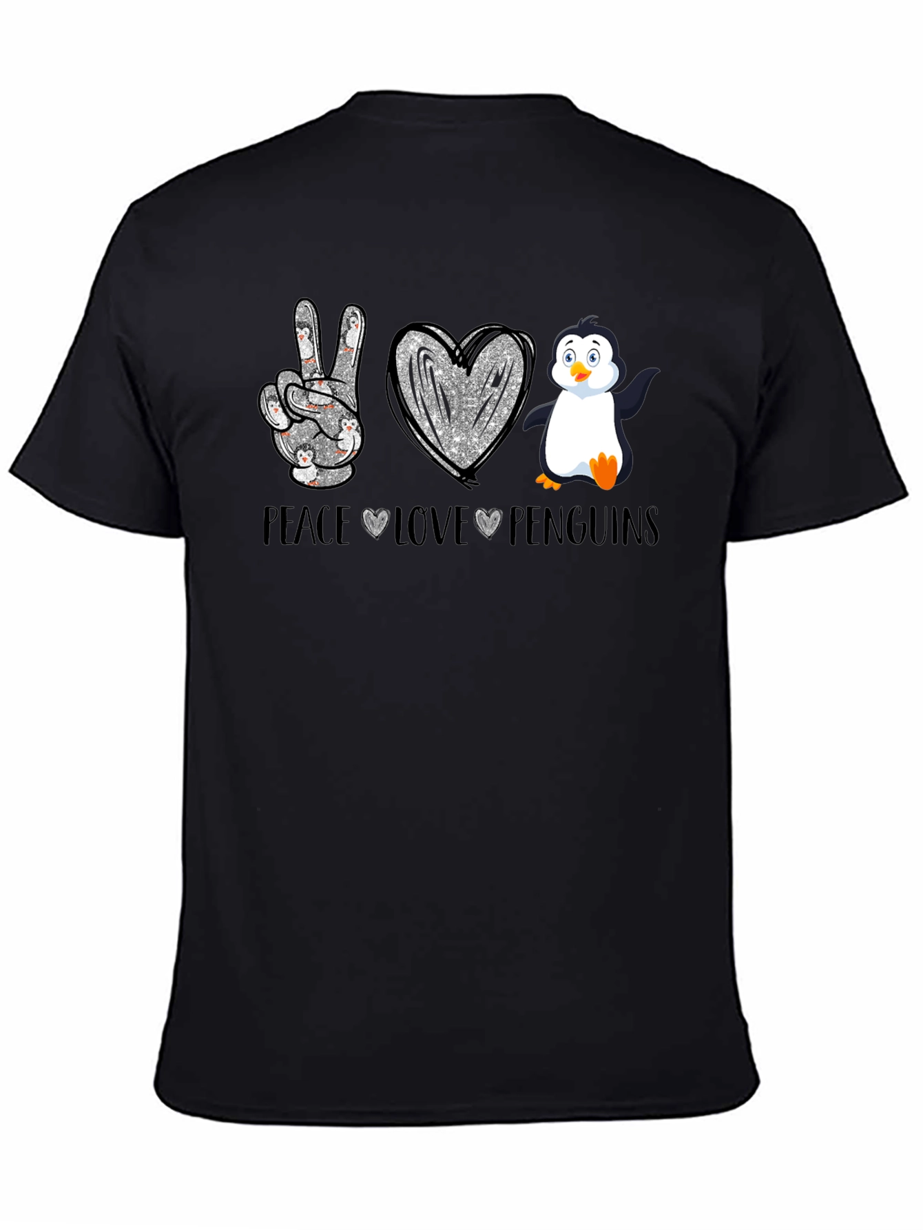 Camiseta Negra Peace Love Penguins