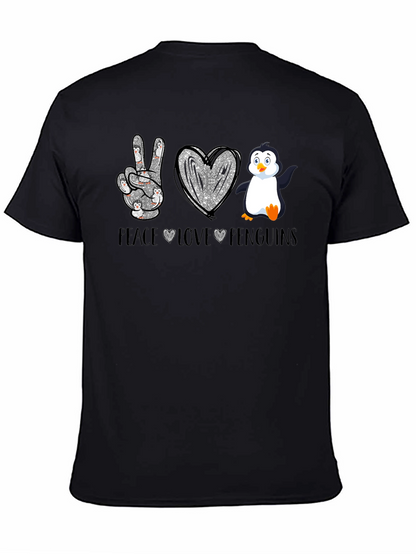 Camiseta Negra Peace Love Penguins