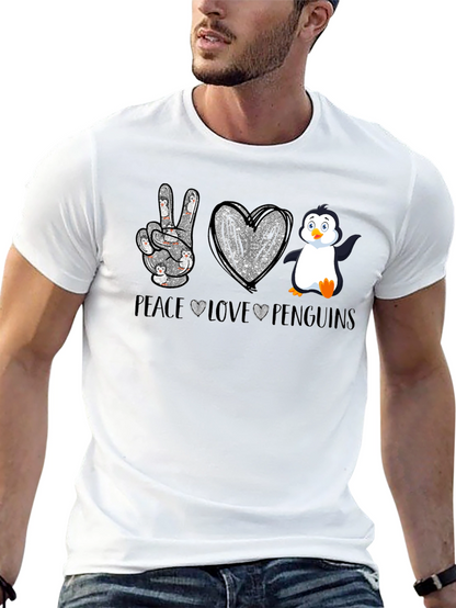 Camiseta Negra Peace Love Penguins