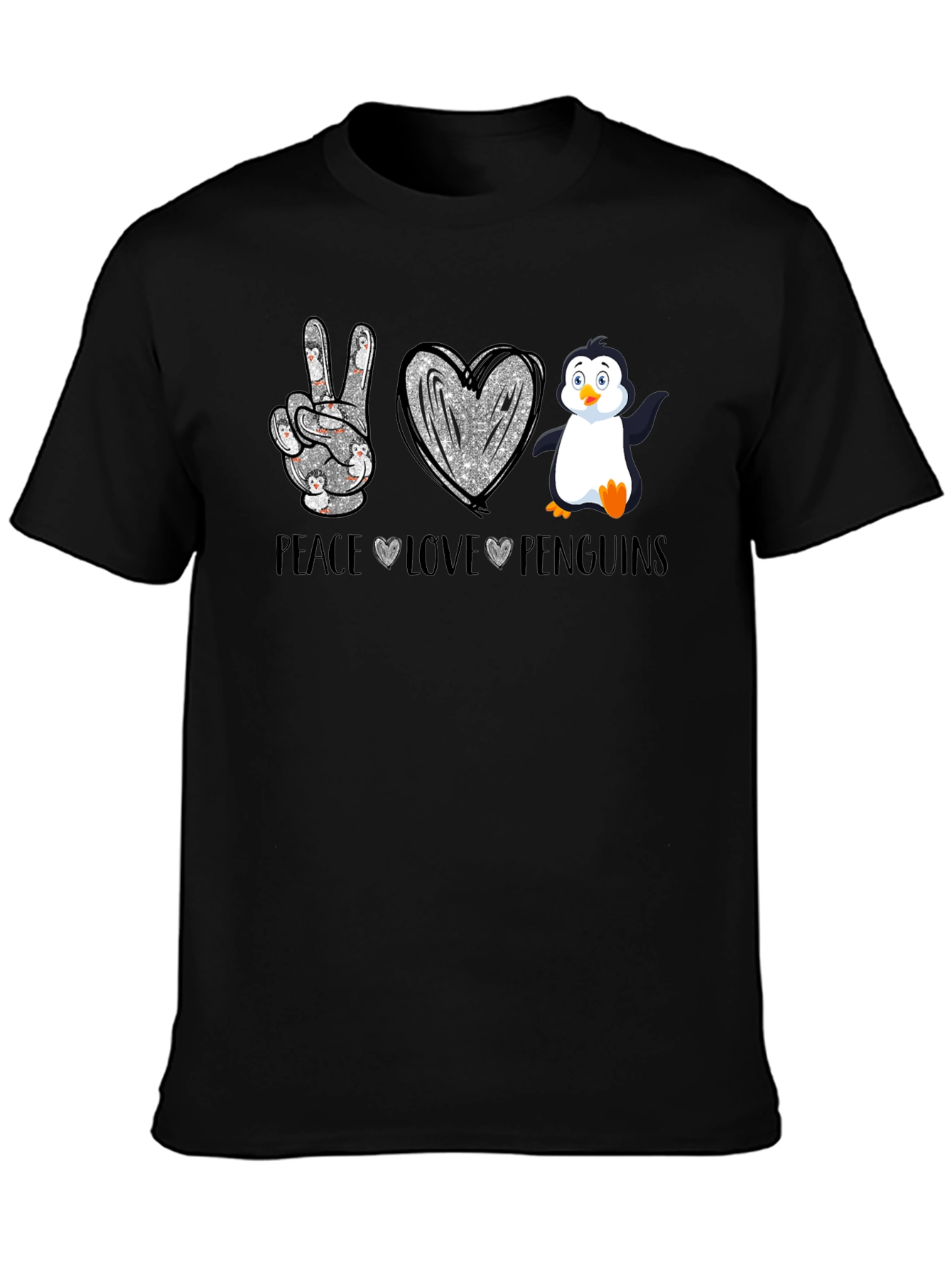 Camiseta Negra Peace Love Penguins