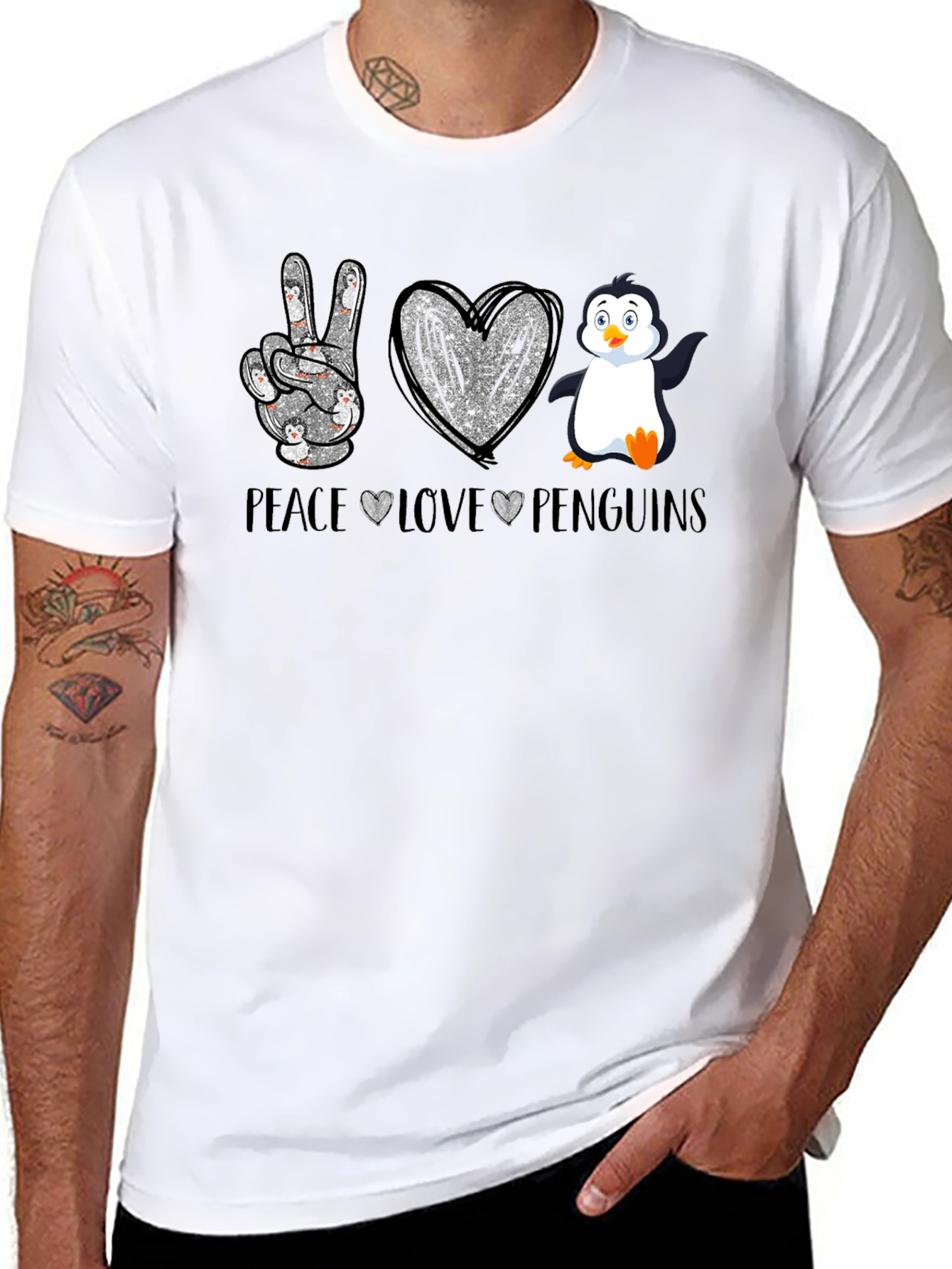 Camiseta Negra Peace Love Penguins