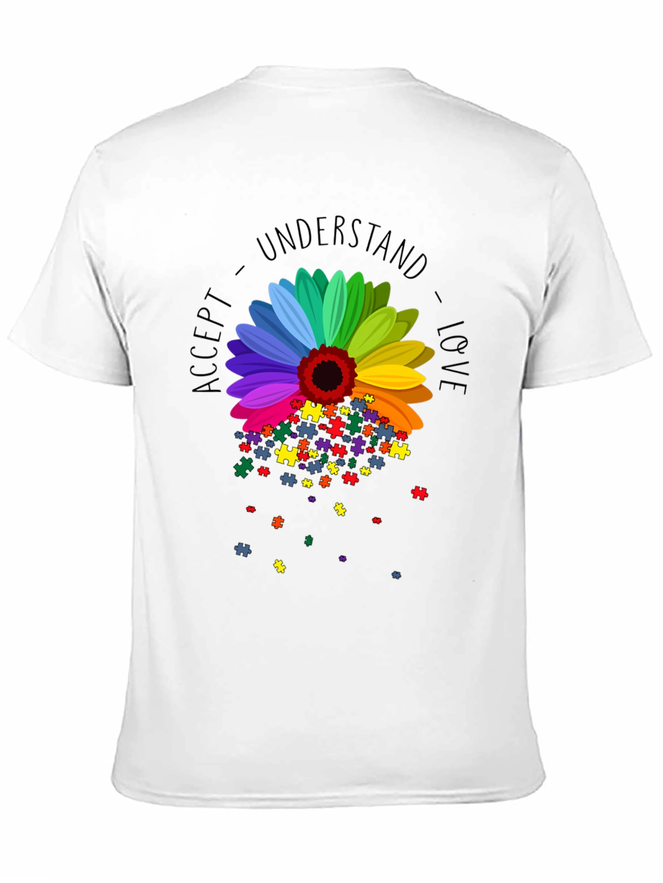 Camiseta Negra Girasol Autismo: Acepta Comprende Ama