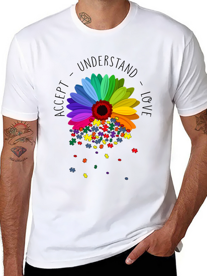 Camiseta Negra Girasol Autismo: Acepta Comprende Ama