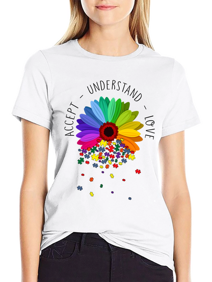 Camiseta Negra Girasol Autismo: Acepta Comprende Ama