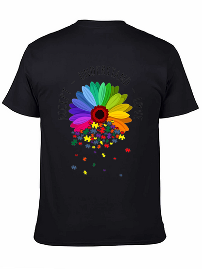 Camiseta Negra Girasol Autismo: Acepta Comprende Ama