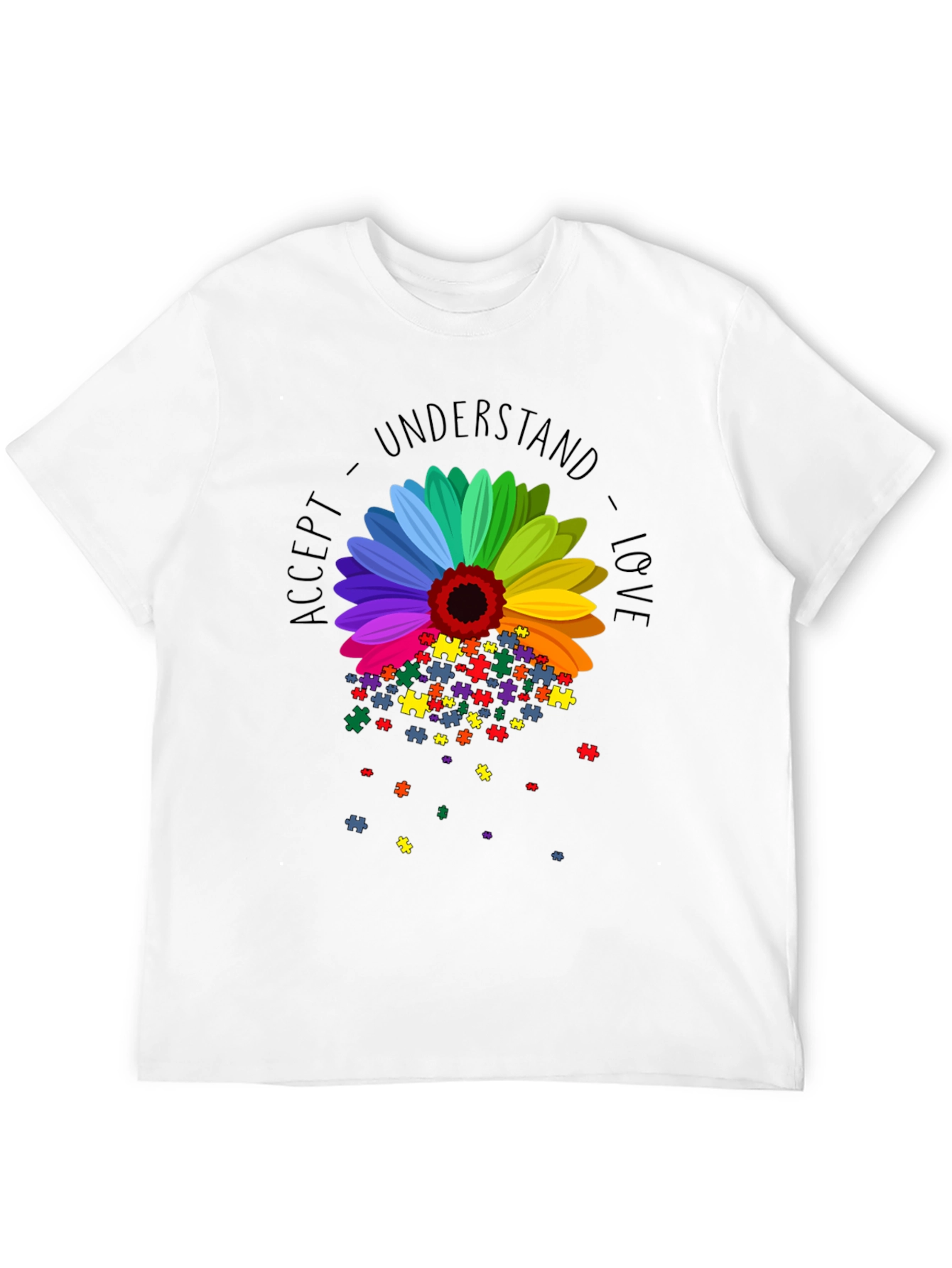 Camiseta Negra Girasol Autismo: Acepta Comprende Ama