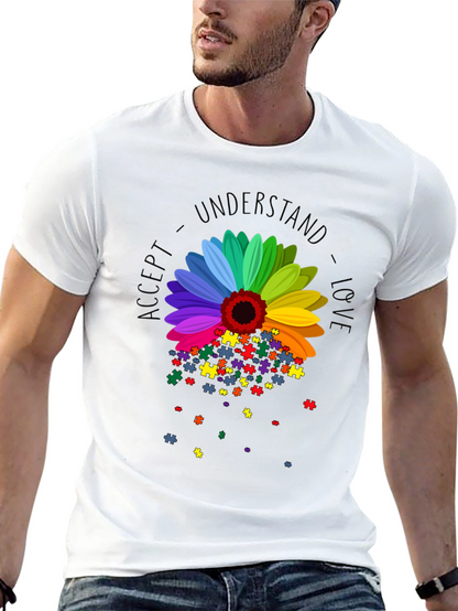 Camiseta Negra Girasol Autismo: Acepta Comprende Ama