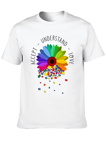 Camiseta Negra Girasol Autismo: Acepta Comprende Ama