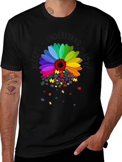 Camiseta Negra Girasol Autismo: Acepta Comprende Ama