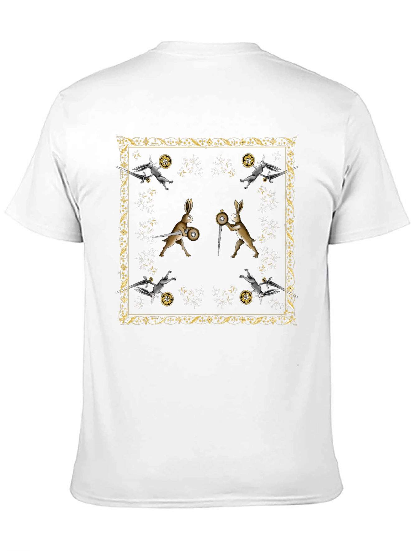 Camiseta Negra Diseño Medieval de Conejos Guerreros