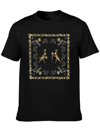 Camiseta Negra Diseño Medieval de Conejos Guerreros