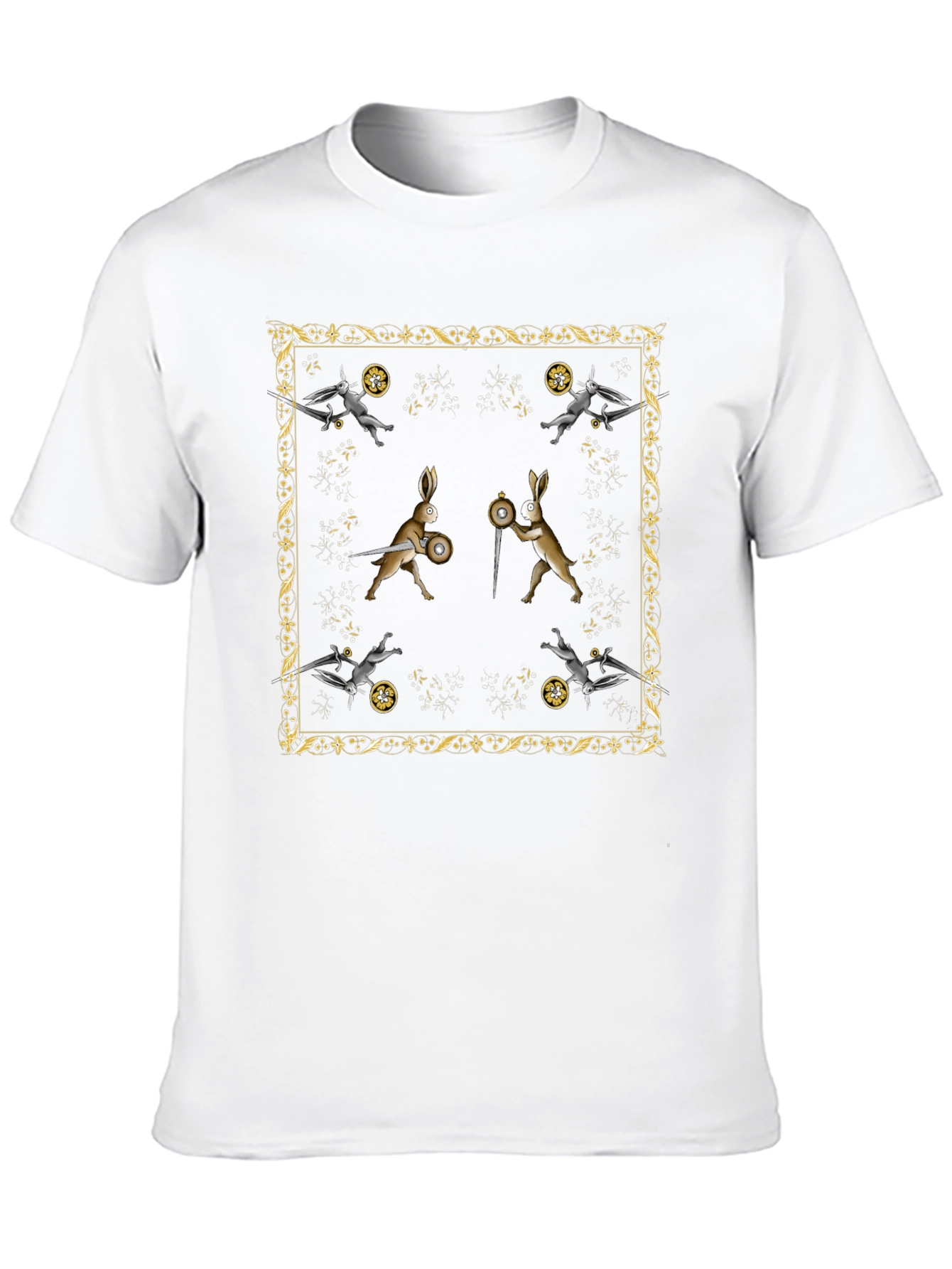 Camiseta Negra Diseño Medieval de Conejos Guerreros