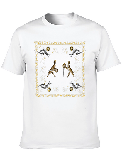 Camiseta Negra Diseño Medieval de Conejos Guerreros