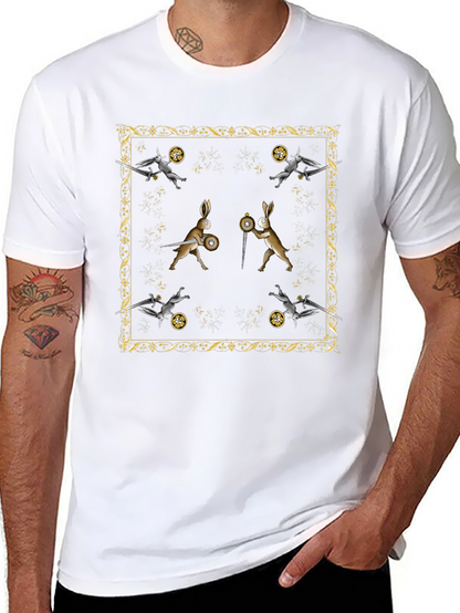 Camiseta Negra Diseño Medieval de Conejos Guerreros