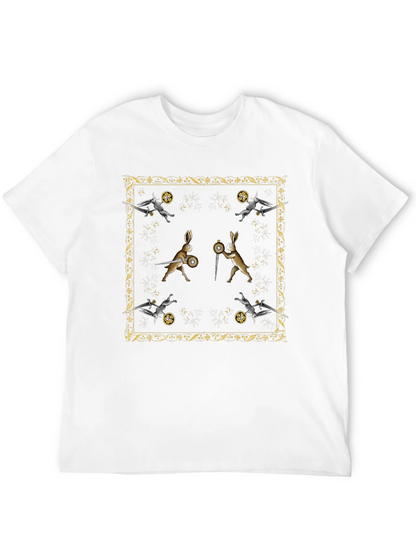 Camiseta Negra Diseño Medieval de Conejos Guerreros
