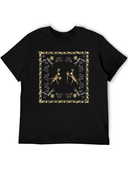 Camiseta Negra Diseño Medieval de Conejos Guerreros