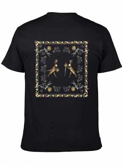 Camiseta Negra Diseño Medieval de Conejos Guerreros