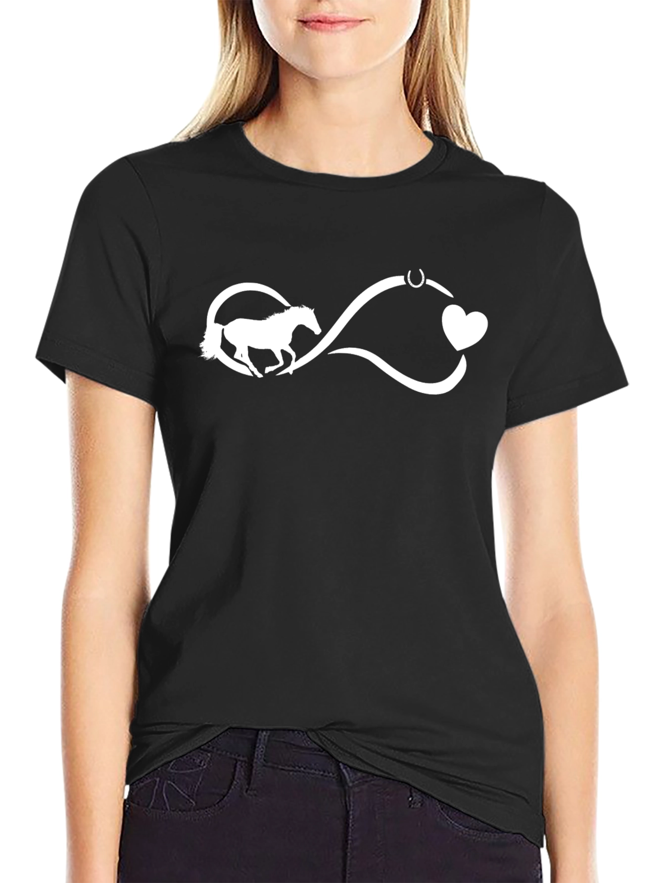 Camiseta Negra con Diseño de Caballo Infinito