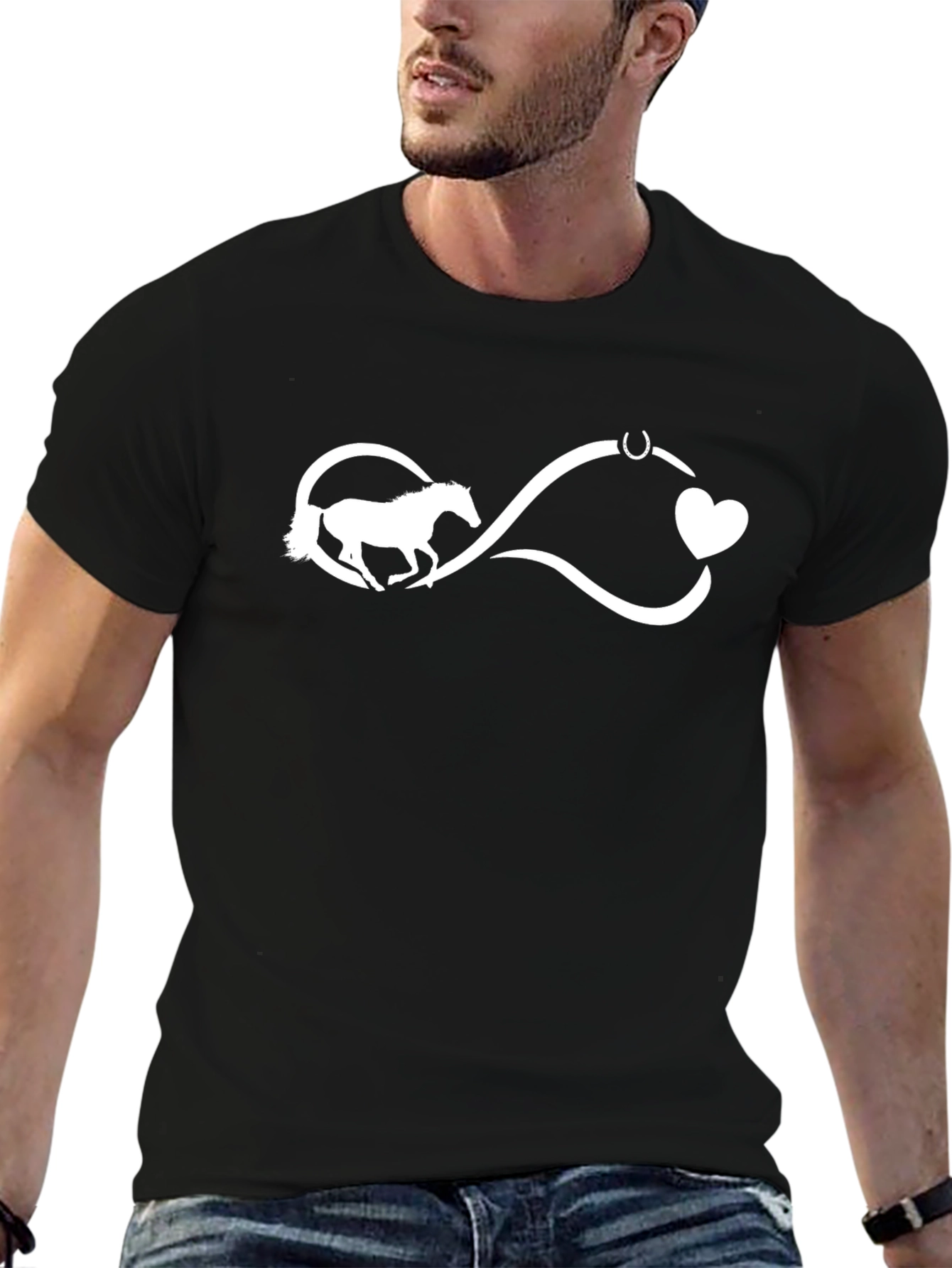 Camiseta Negra con Diseño de Caballo Infinito