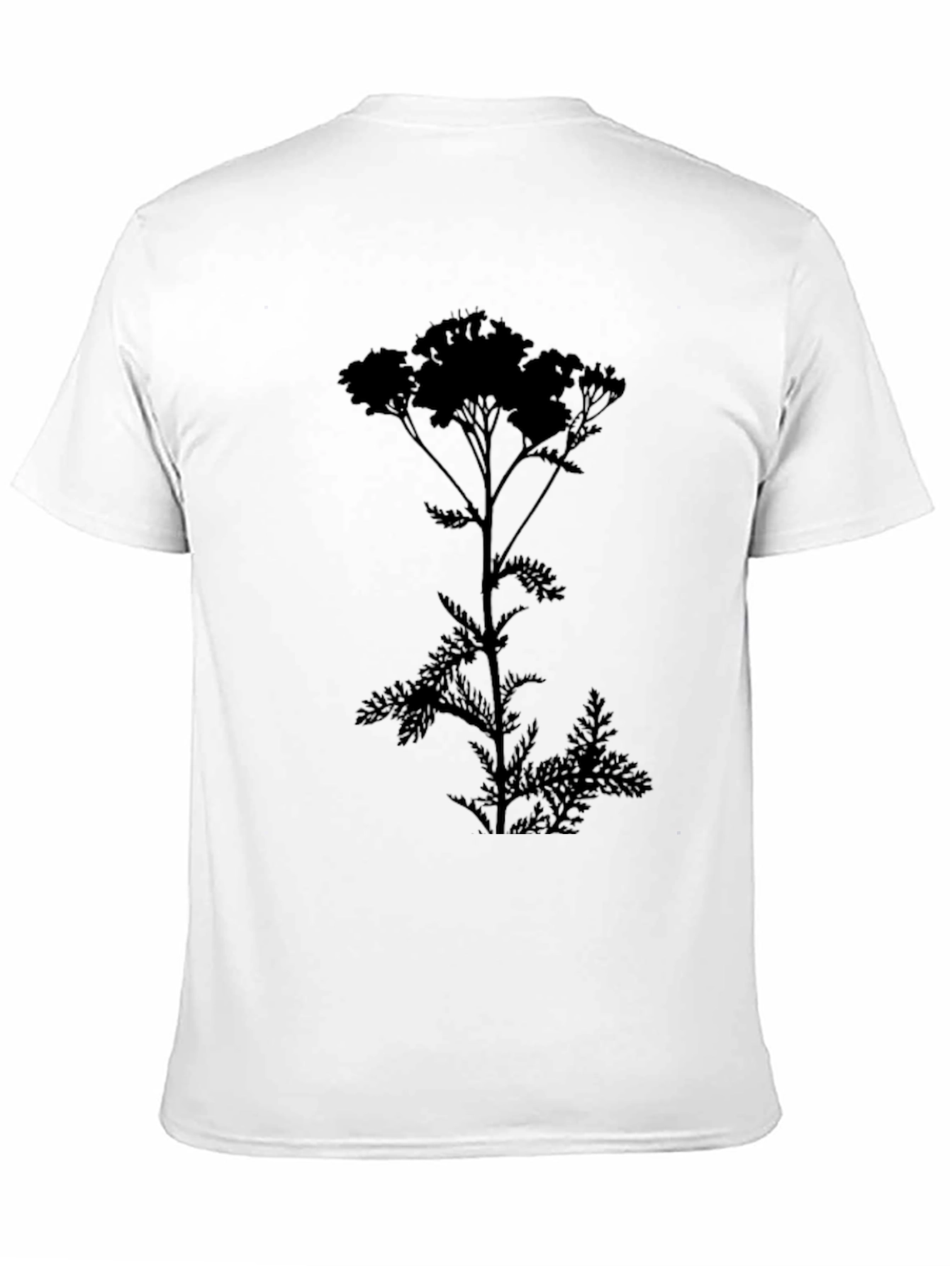 Camiseta Negra con Silueta de Planta Floral