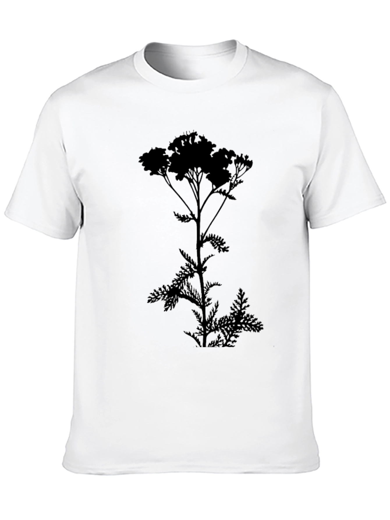 Camiseta Negra con Silueta de Planta Floral