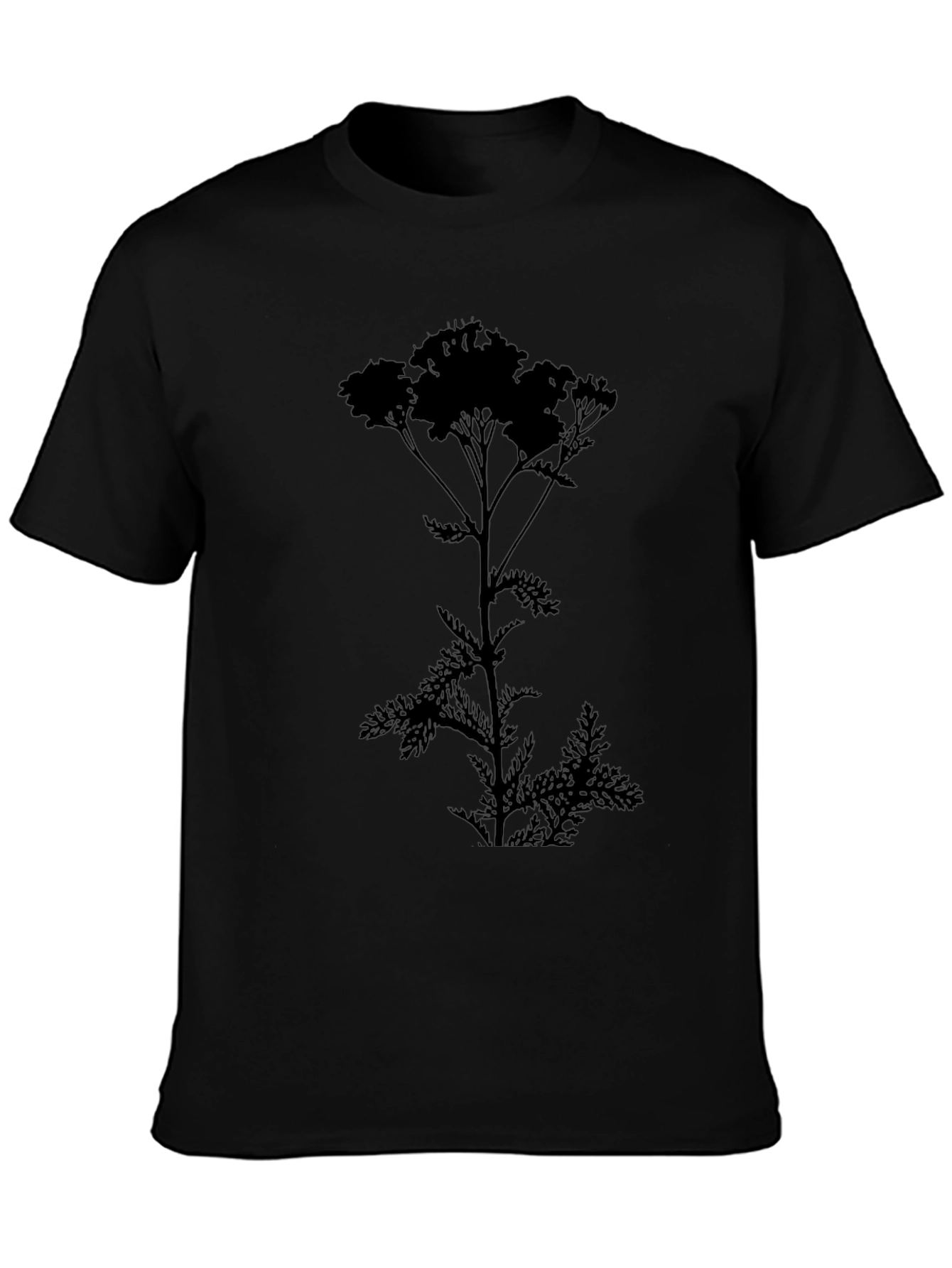 Camiseta Negra con Silueta de Planta Floral