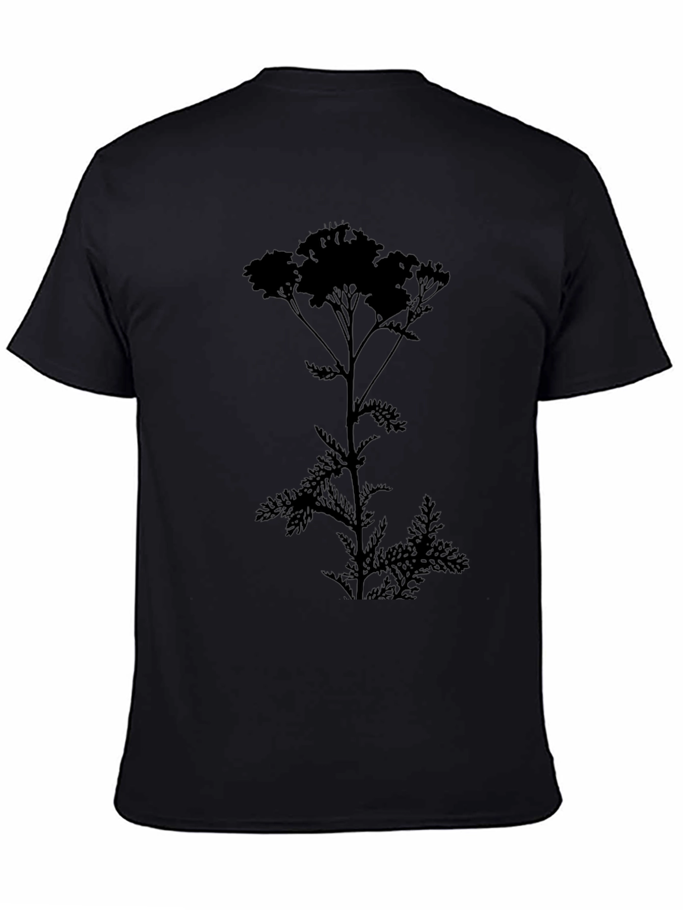 Camiseta Negra con Silueta de Planta Floral