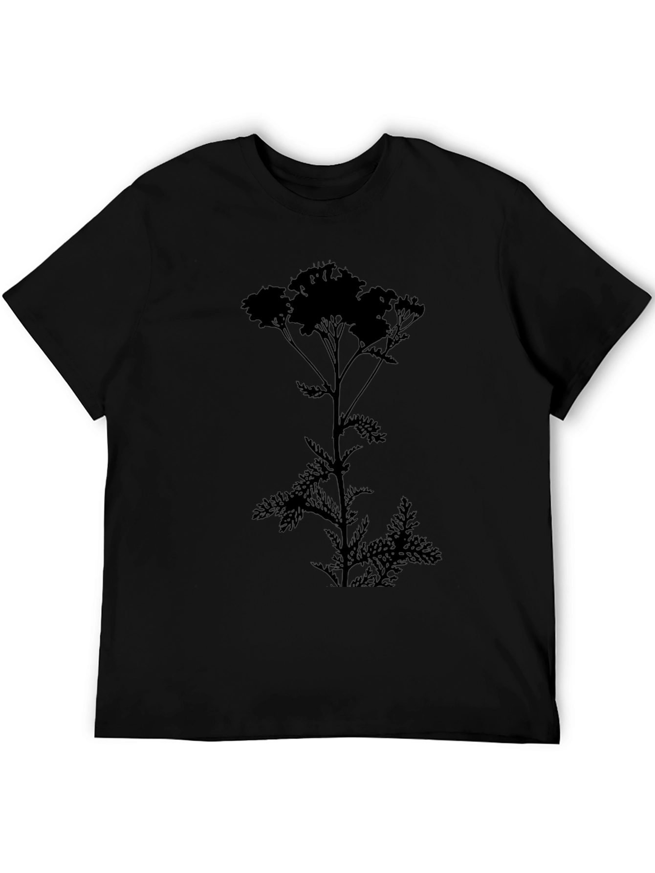 Camiseta Negra con Silueta de Planta Floral
