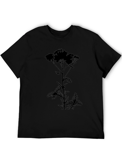 Camiseta Negra con Silueta de Planta Floral