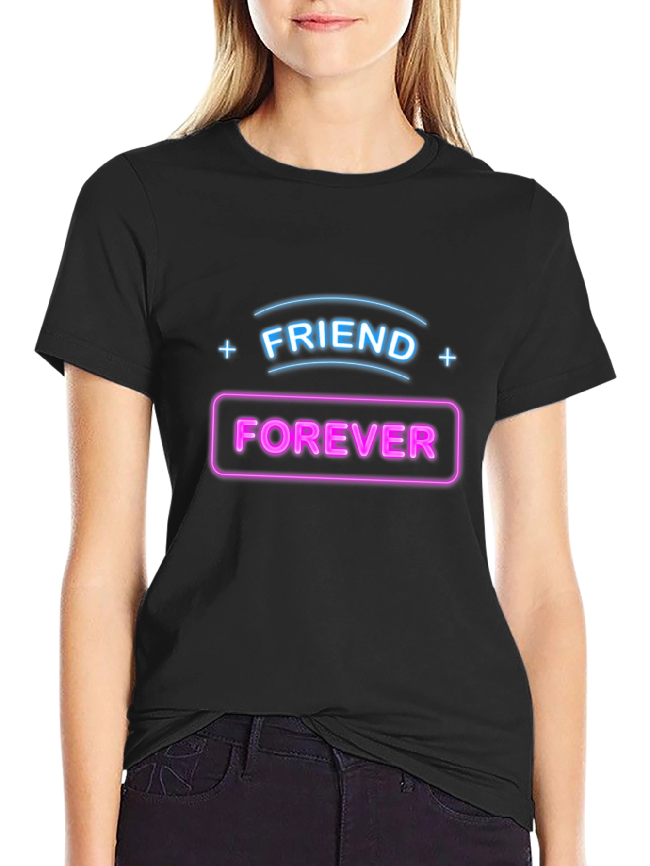 Camiseta Negra Amigos Para Siempre Neón
