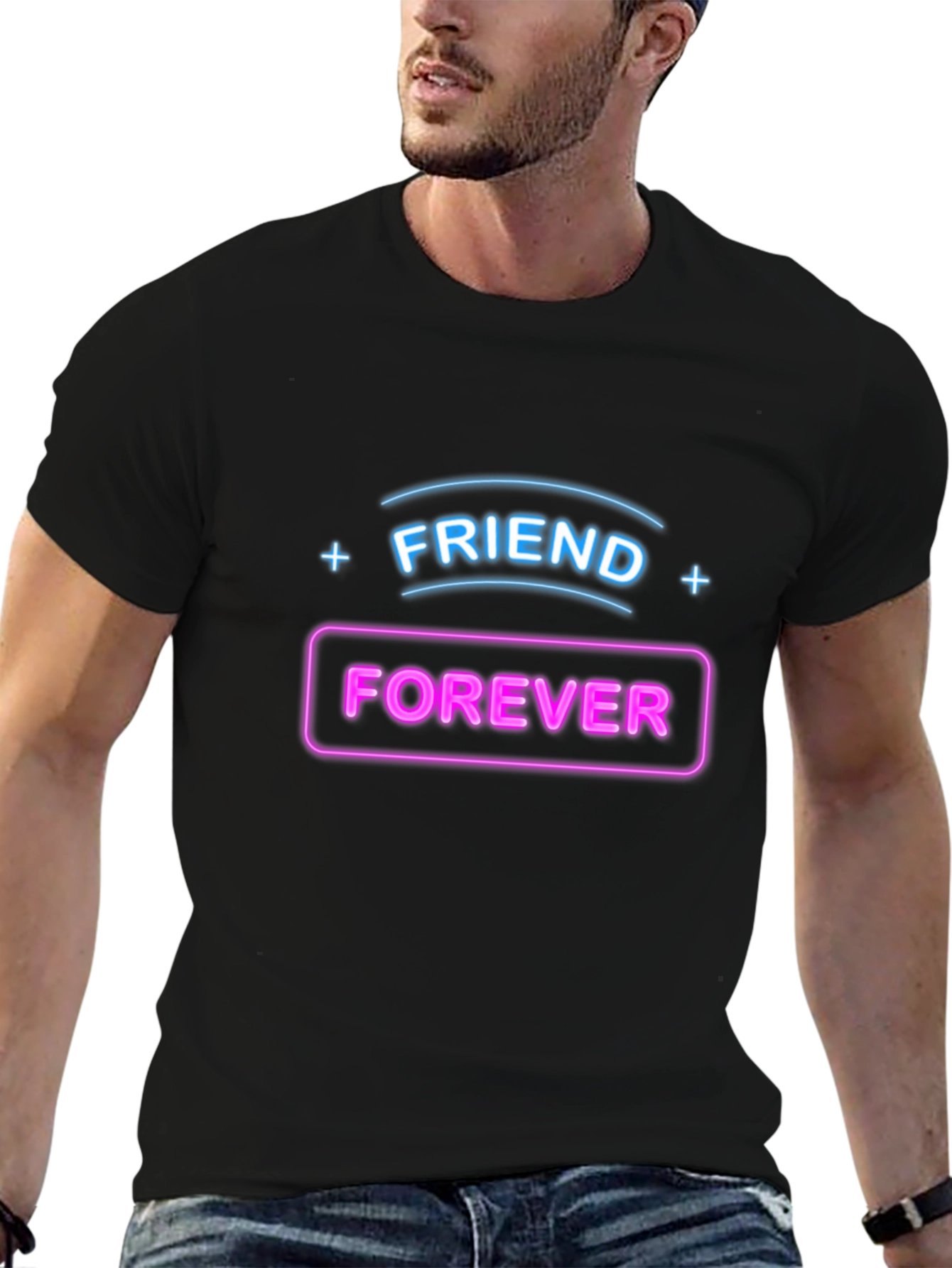 Camiseta Negra Amigos Para Siempre Neón
