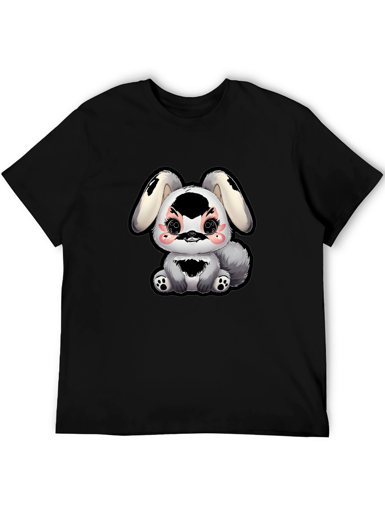 Camiseta Negra con Diseño de Conejito Kawaii