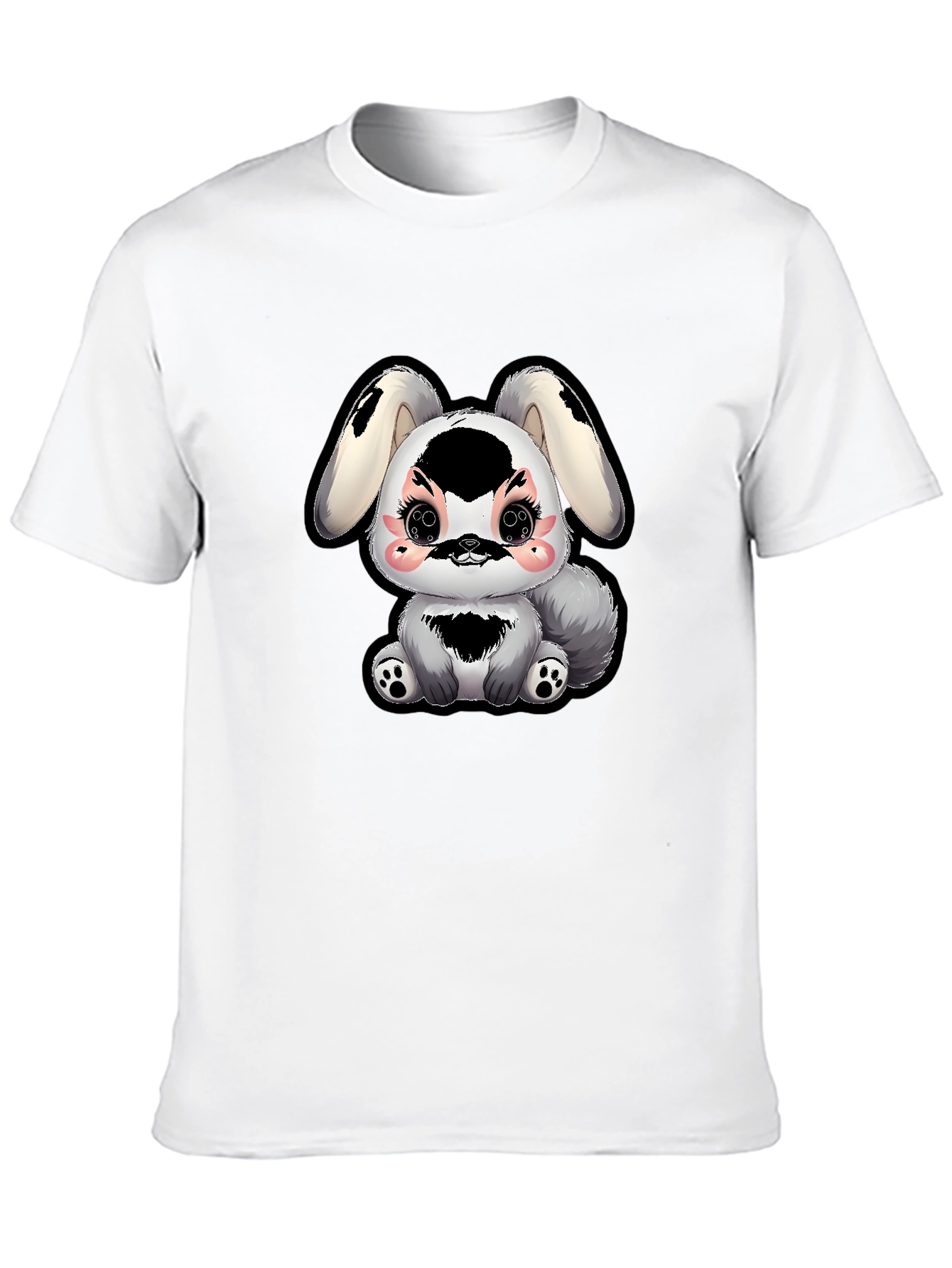 Camiseta Negra con Diseño de Conejito Kawaii