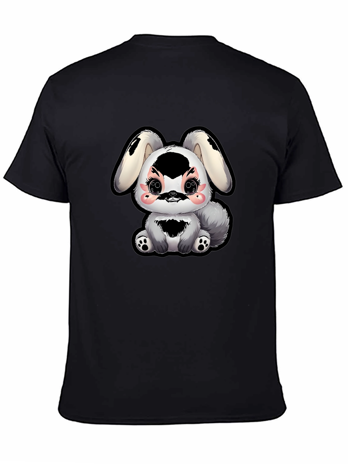 Camiseta Negra con Diseño de Conejito Kawaii