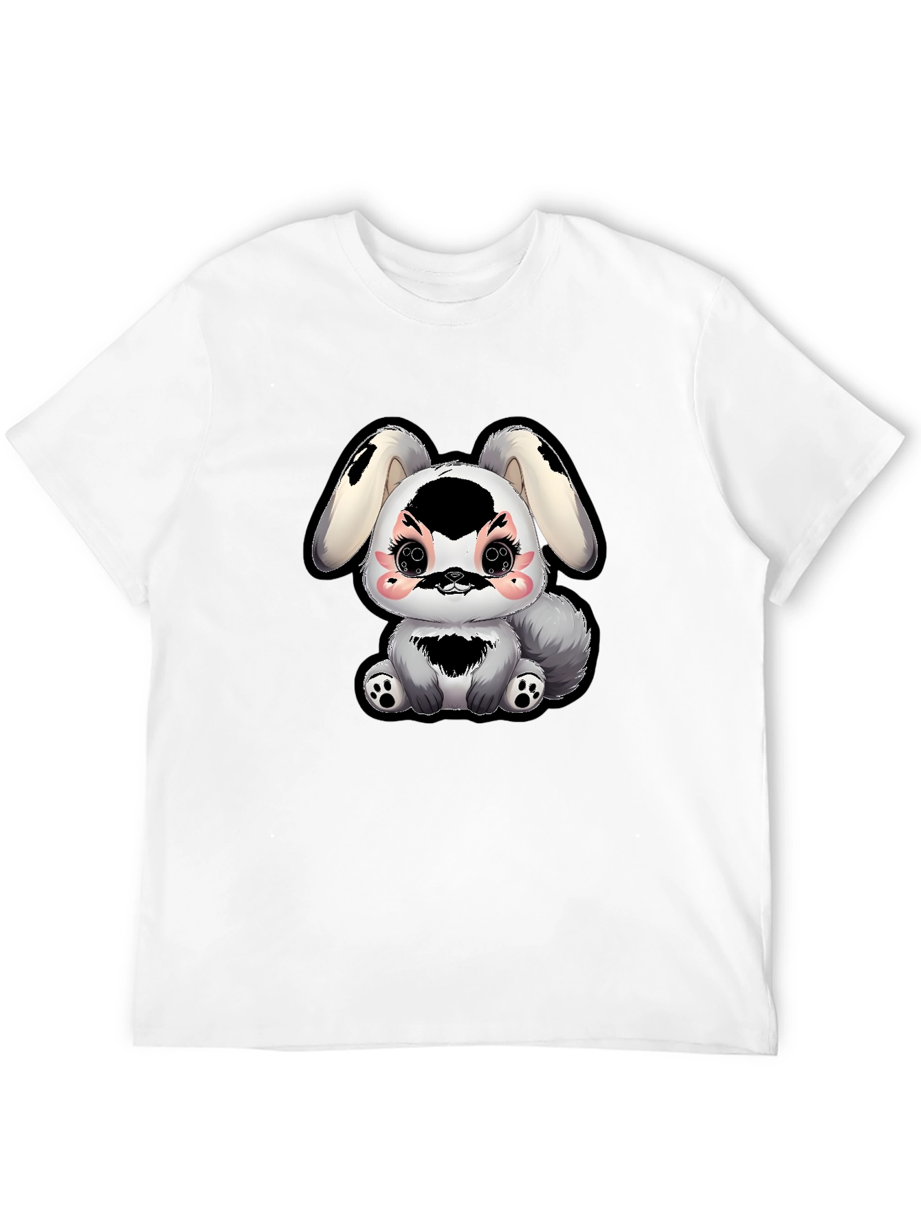 Camiseta Negra con Diseño de Conejito Kawaii
