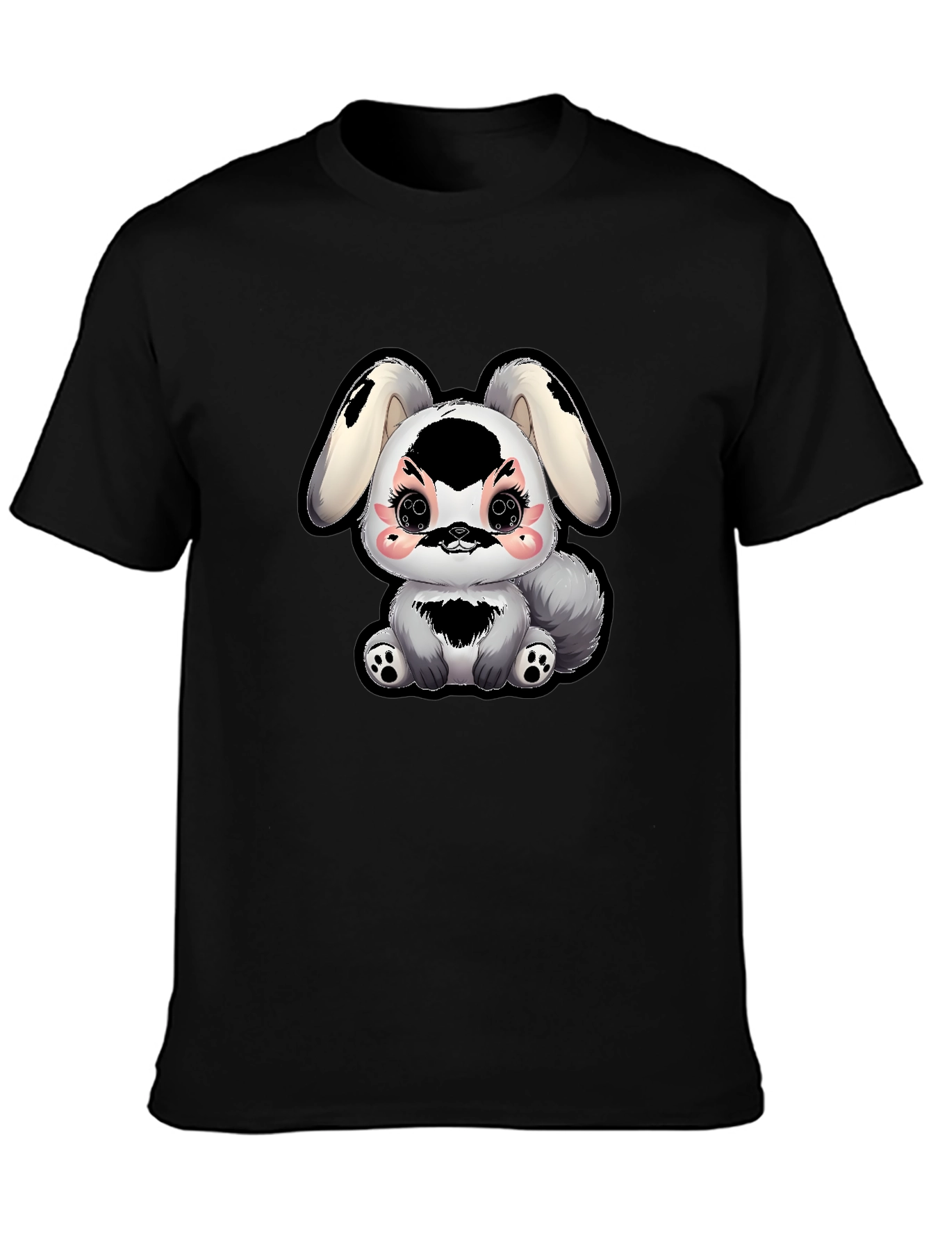 Camiseta Negra con Diseño de Conejito Kawaii