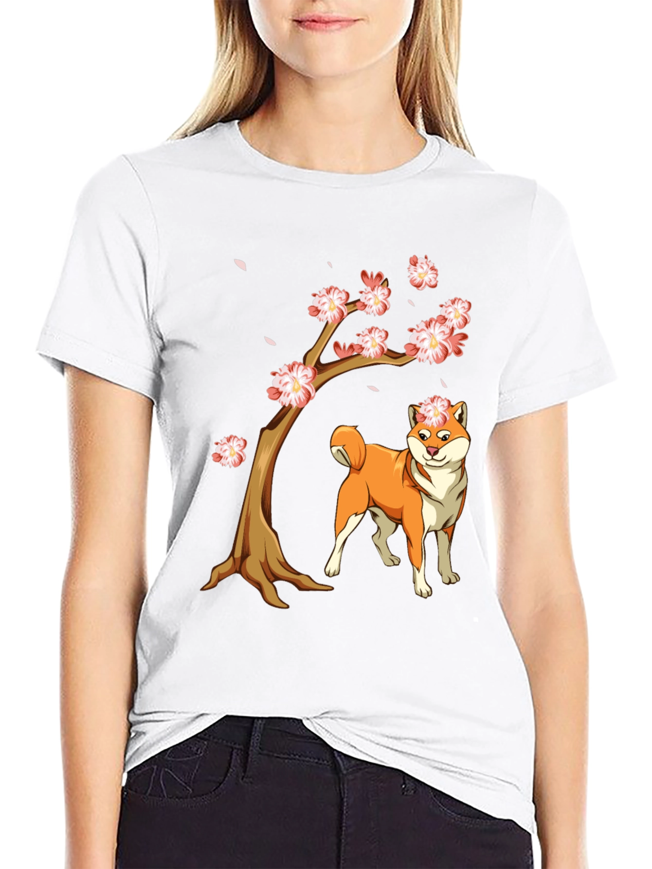 Camiseta Negra Shiba Inu Cerezo
