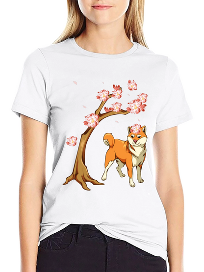 Camiseta Negra Shiba Inu Cerezo