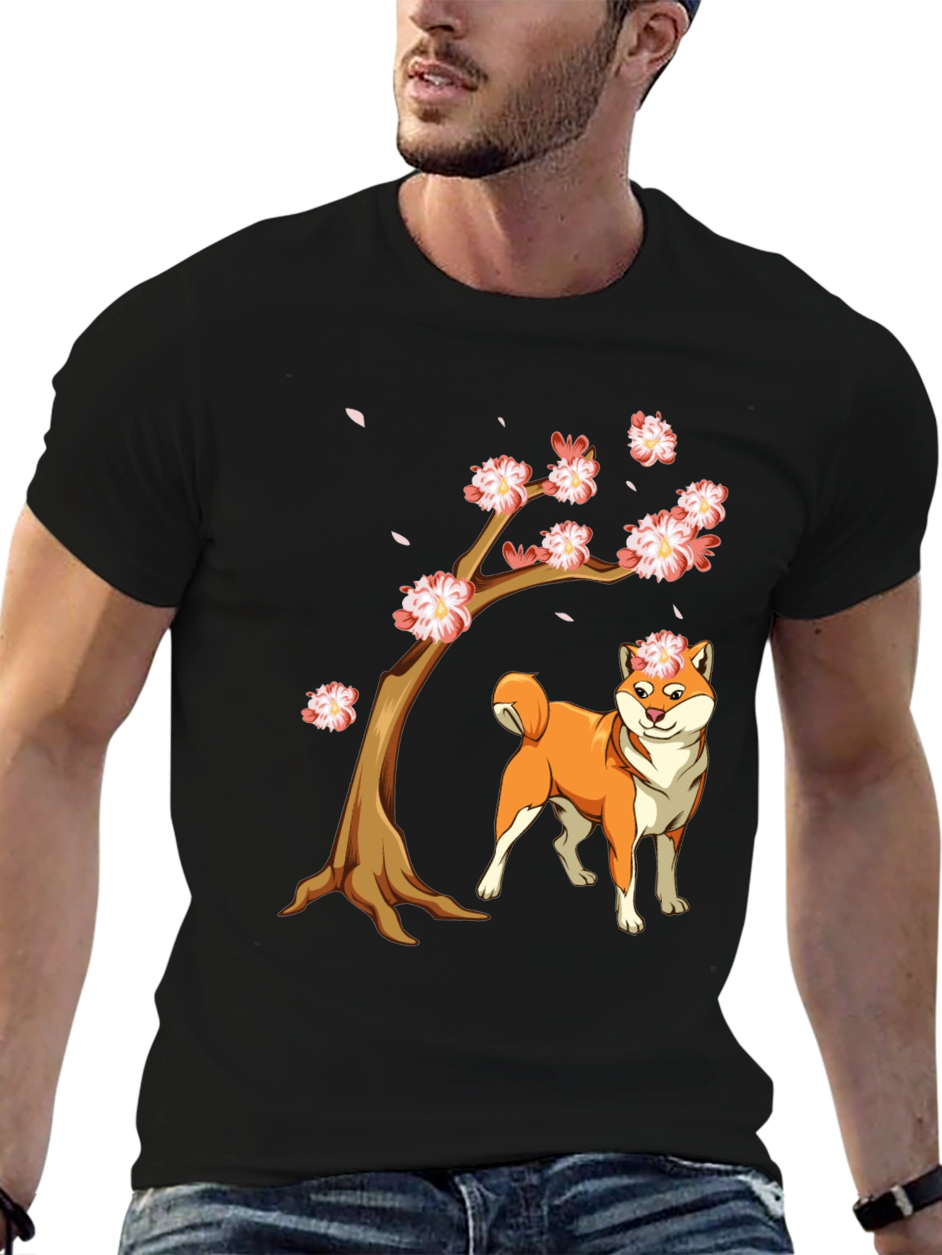 Camiseta Negra Shiba Inu Cerezo