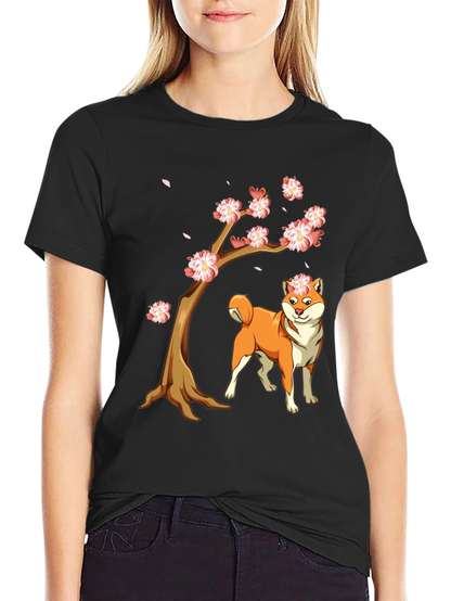 Camiseta Negra Shiba Inu Cerezo