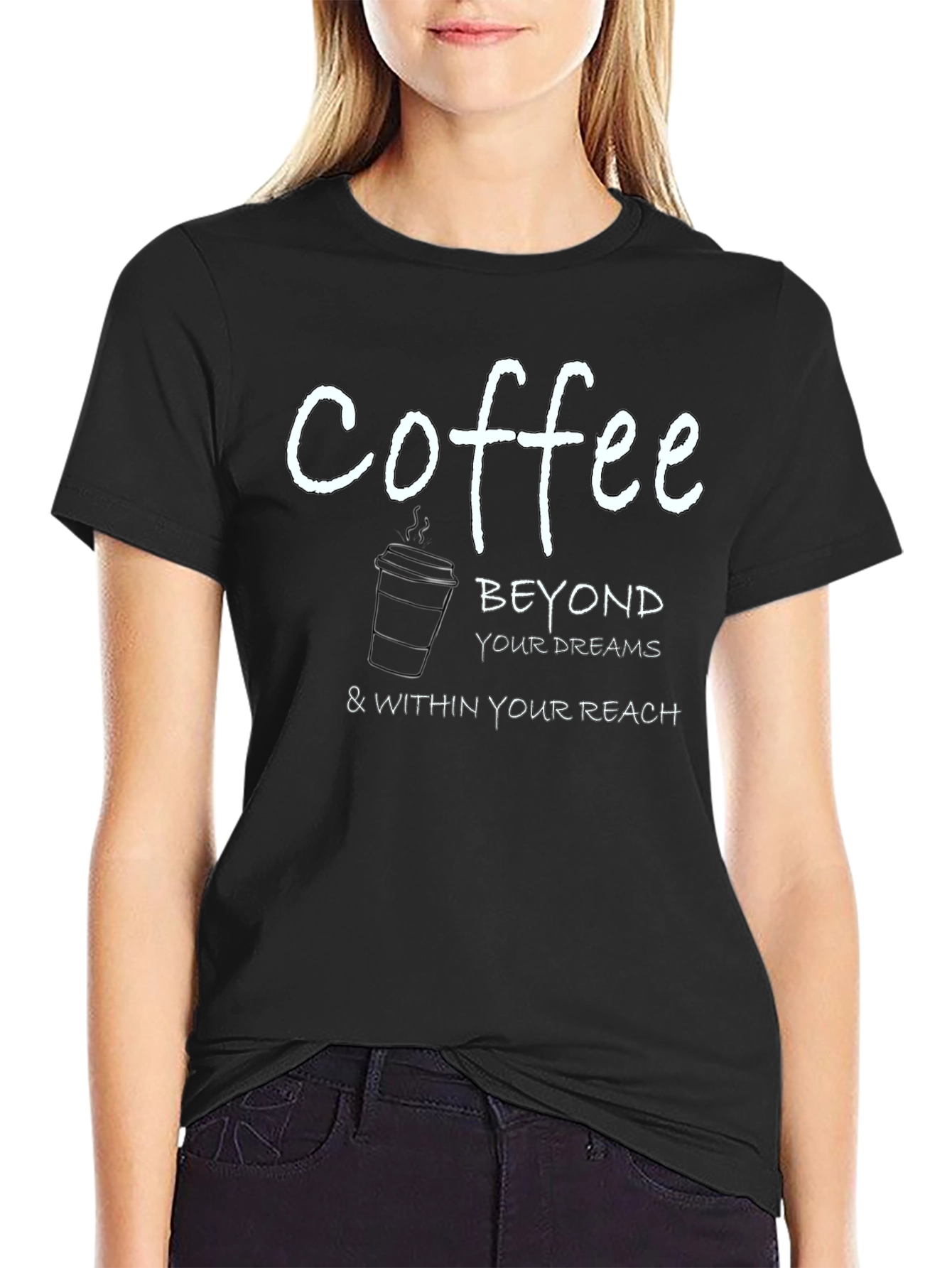 Camiseta Negra con Estampado de Café Inspirador